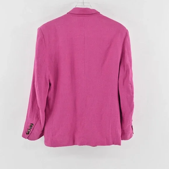 FARM RIO Womens Oversized Linen Blazer Size M Pink Single Breasted Shoulder Pads - Picture 2 of 13